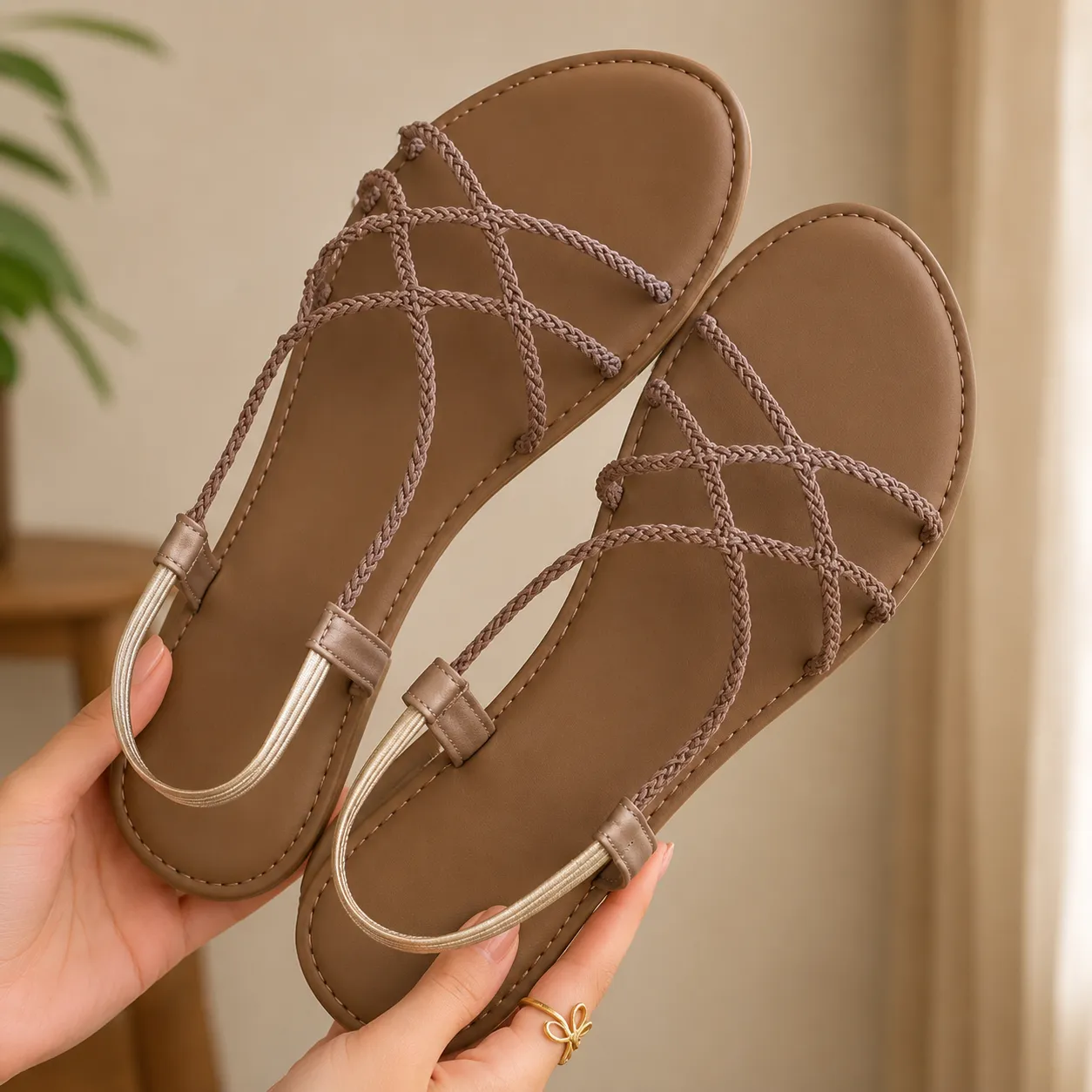 Women's Braided Flat Slingback Sandals